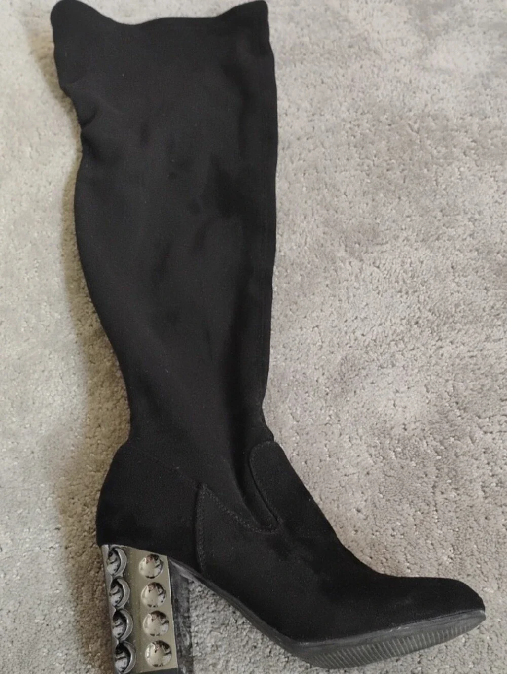 Carlos Santana Black Over-the-Knee Boots with Silver Studded Block Heel